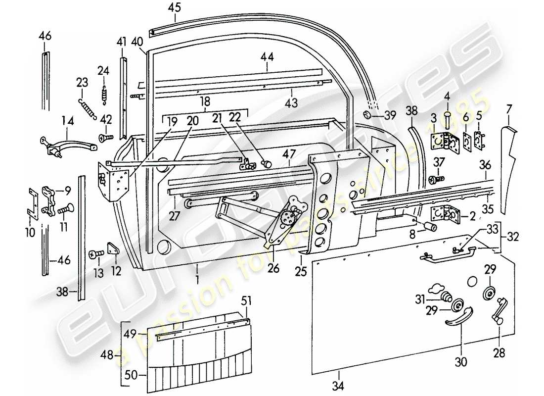 porsche 356/356a (1957) door - with: part diagram