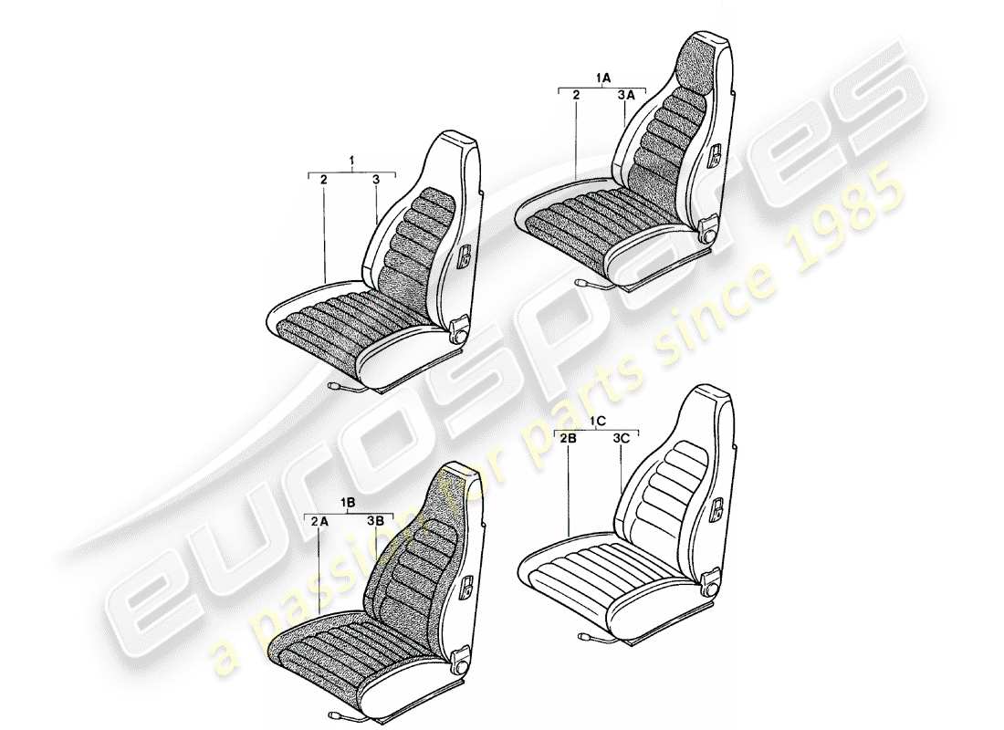 porsche 924 (1982) front seat - complete - and - cover part diagram