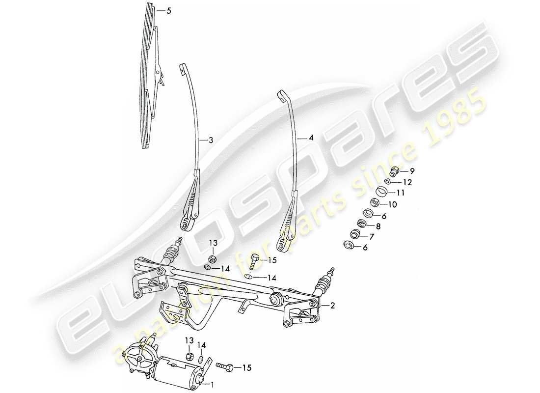 porsche 911 (1971) windscreen wiper system part diagram