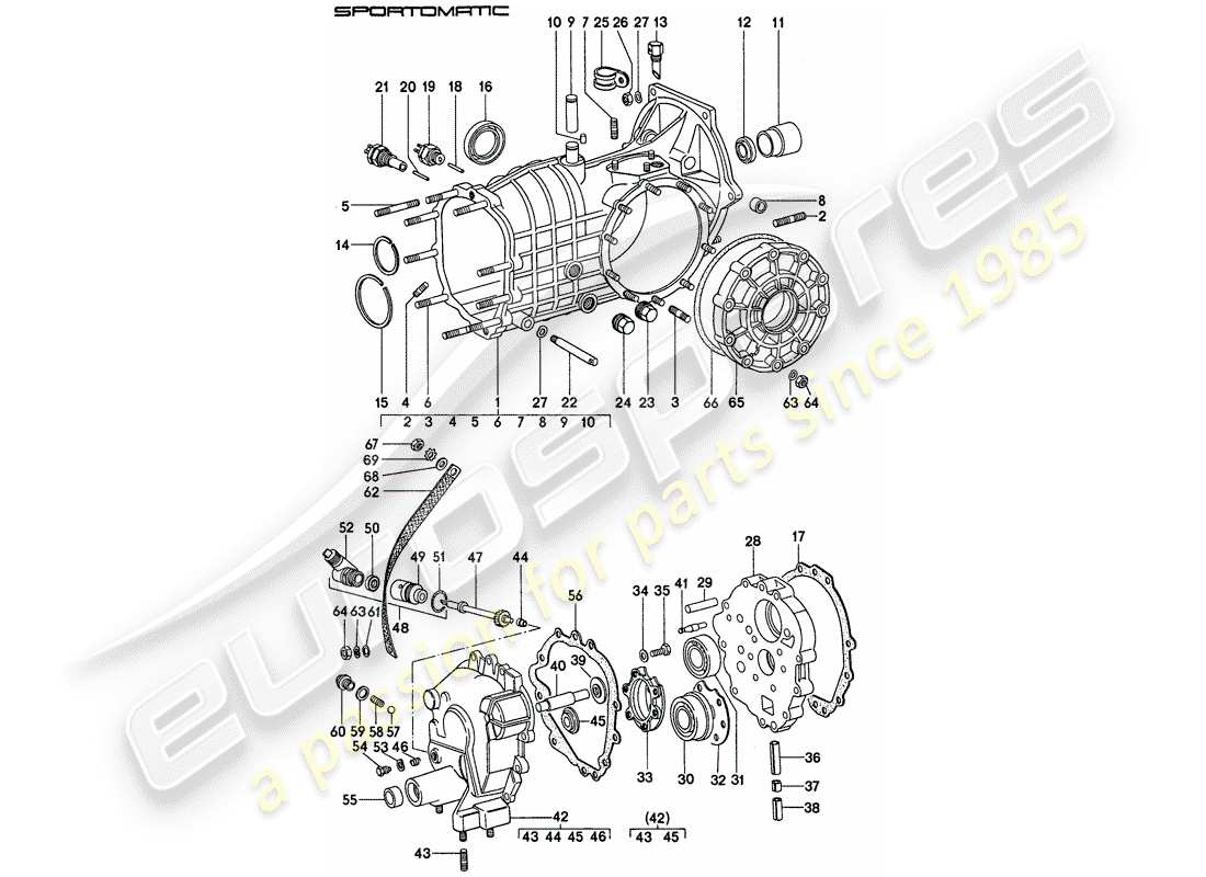 porsche 911 (1977) replacement transmission - transmission case part diagram