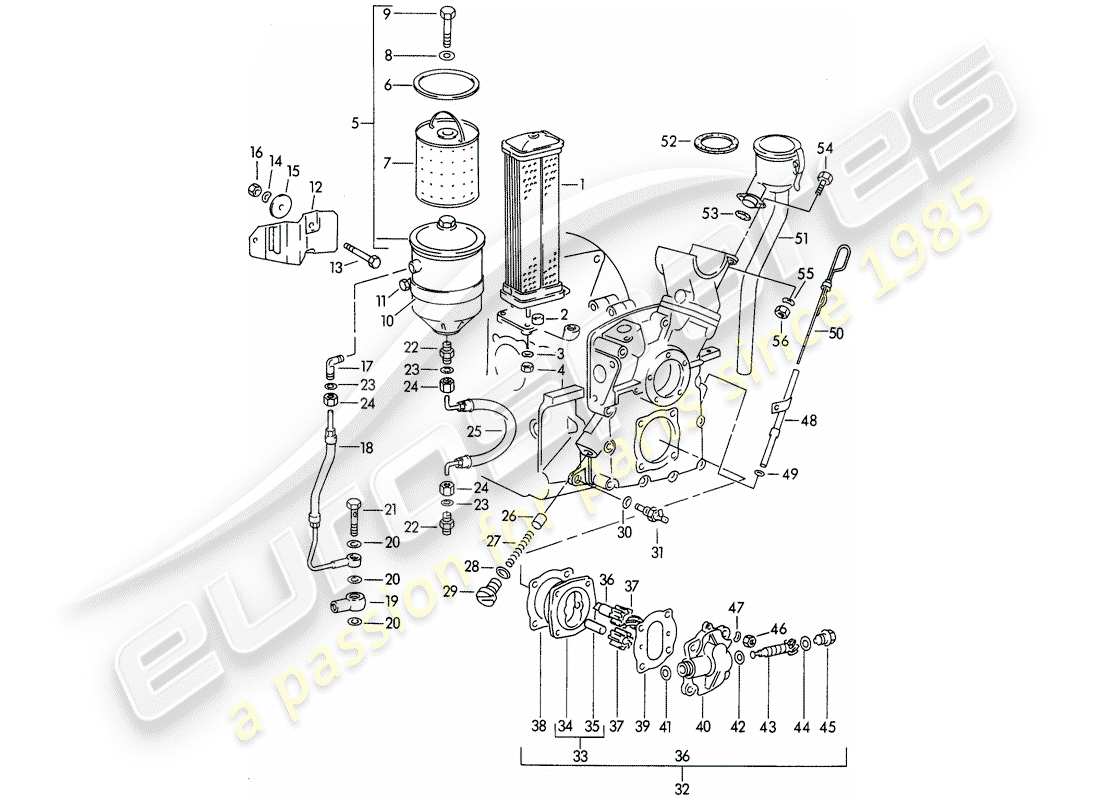 porsche 356/356a (1957) engine lubrication - m >> 67 000 - m >> 81 200 part diagram