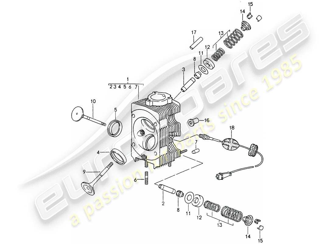 porsche 993 (1997) cylinder head part diagram