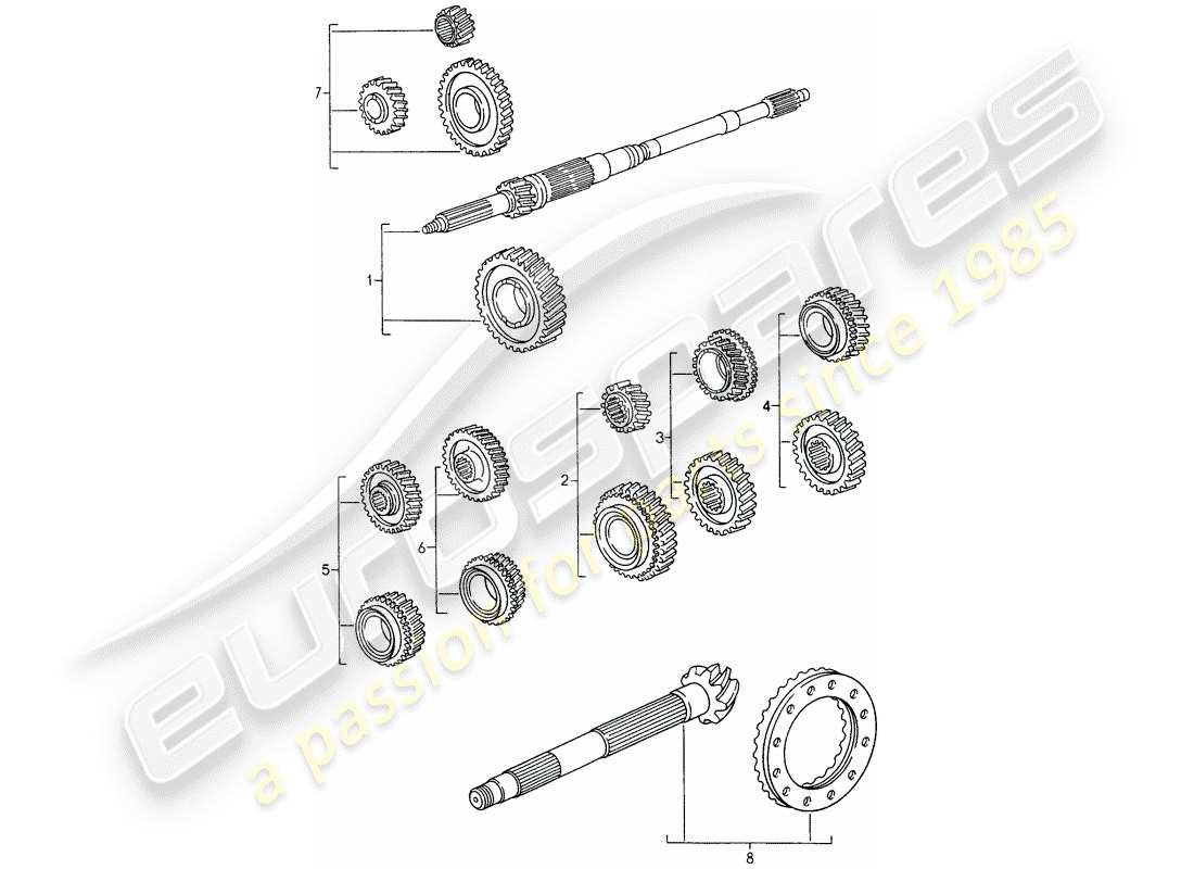 porsche 993 (1997) gear wheel sets part diagram