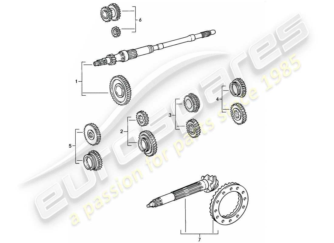 porsche 911 (1986) gear wheel sets - 5-speed part diagram