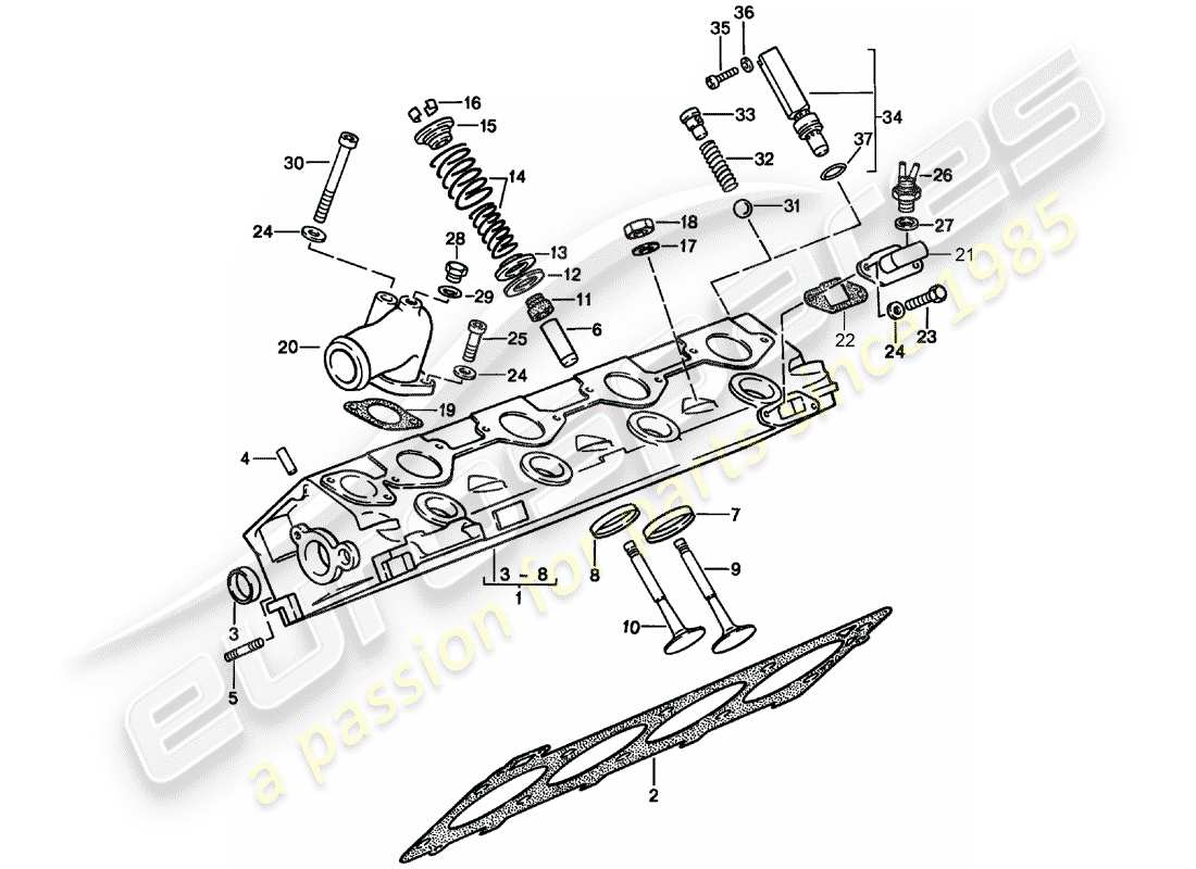 porsche 924s (1987) cylinder head part diagram