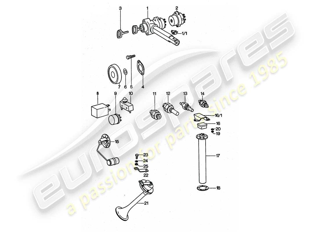 porsche 911 turbo (1976) sensor - relay - horn parts diagram