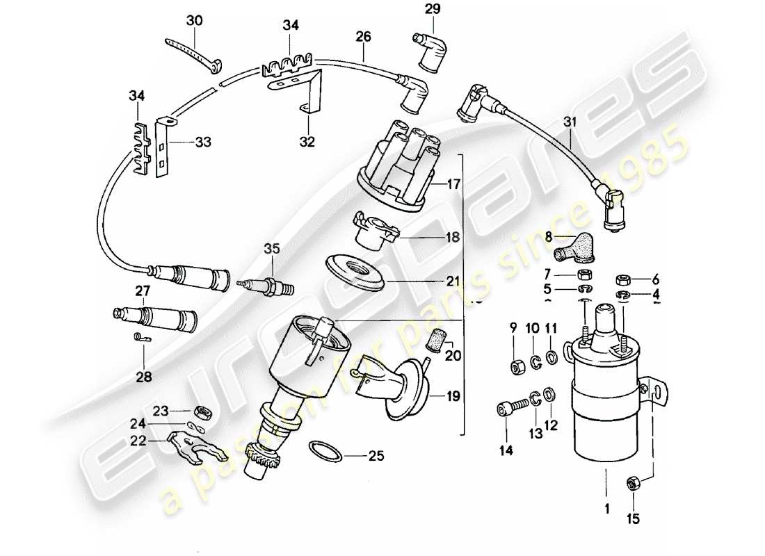 porsche 924 (1982) engine electrics 1 part diagram