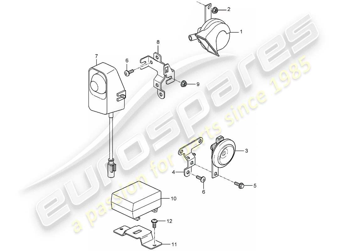 porsche carrera gt (2004) fanfare horn - horn - alarm system part diagram