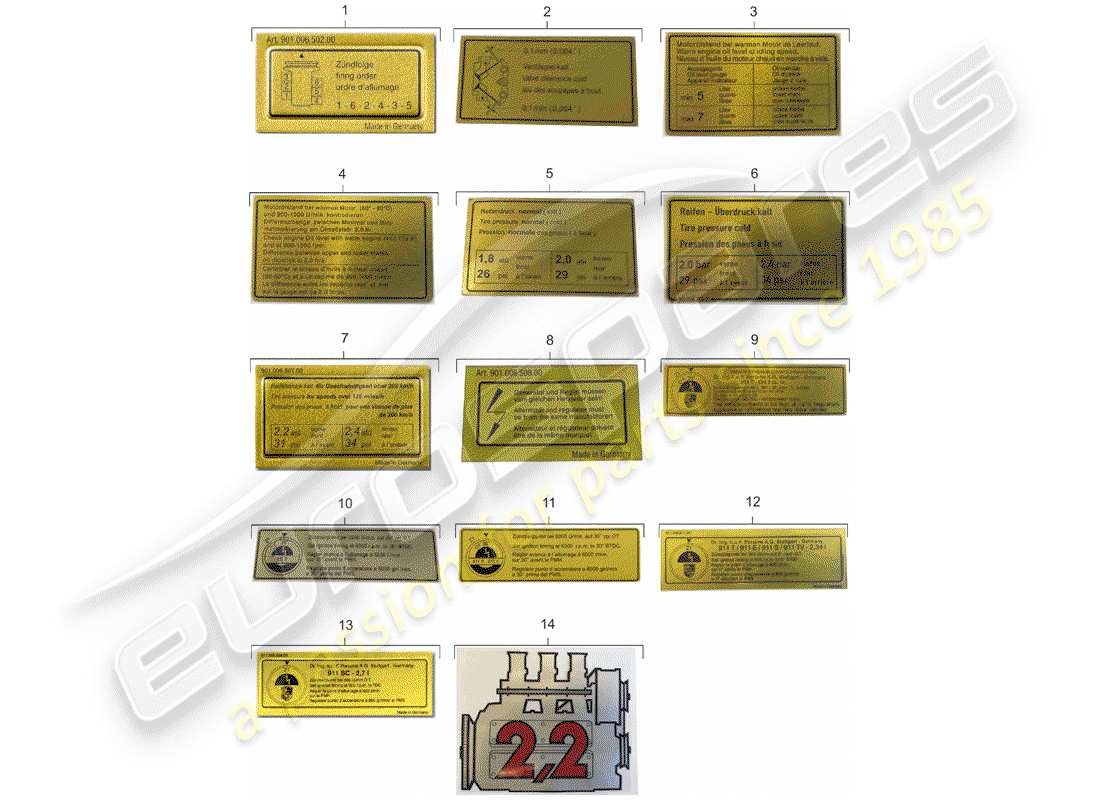 porsche 911 (1971) signs/notices part diagram