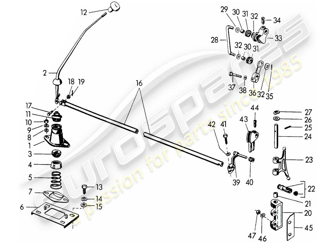 porsche 356/356a (1957) transmission control part diagram