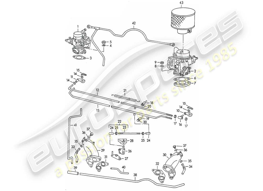 porsche 356/356a (1957) carburetor - solex 32pbj - solex 40pjcb - and - fuel supply line - fuel pump part diagram