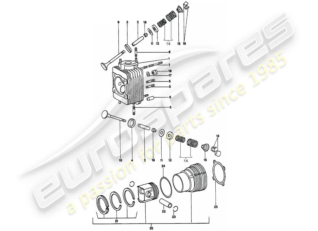 porsche 911 (1976) cylinder head part diagram