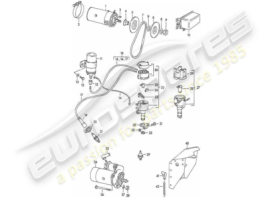 porsche 356/356a (1957) electrical equipment - engine part diagram