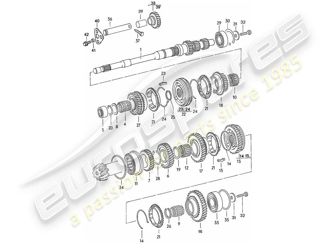 porsche 924 (1977) gears and shafts - 4-speed part diagram