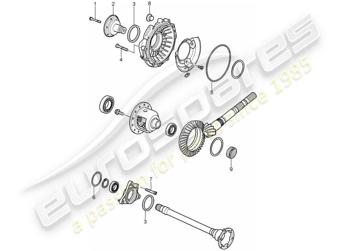 porsche boxster 986 (2001) tiptronic - differential - differential case part diagram