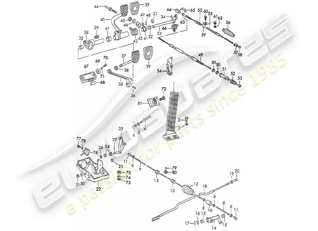 porsche 911 (1971) pedals - for vehicles with - manual gearbox part diagram