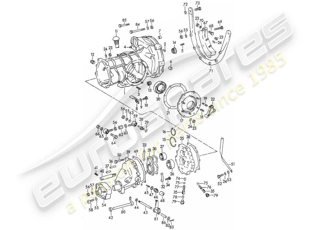 porsche 356b/356c (1961) transmission case - with: - transmission suspension part diagram