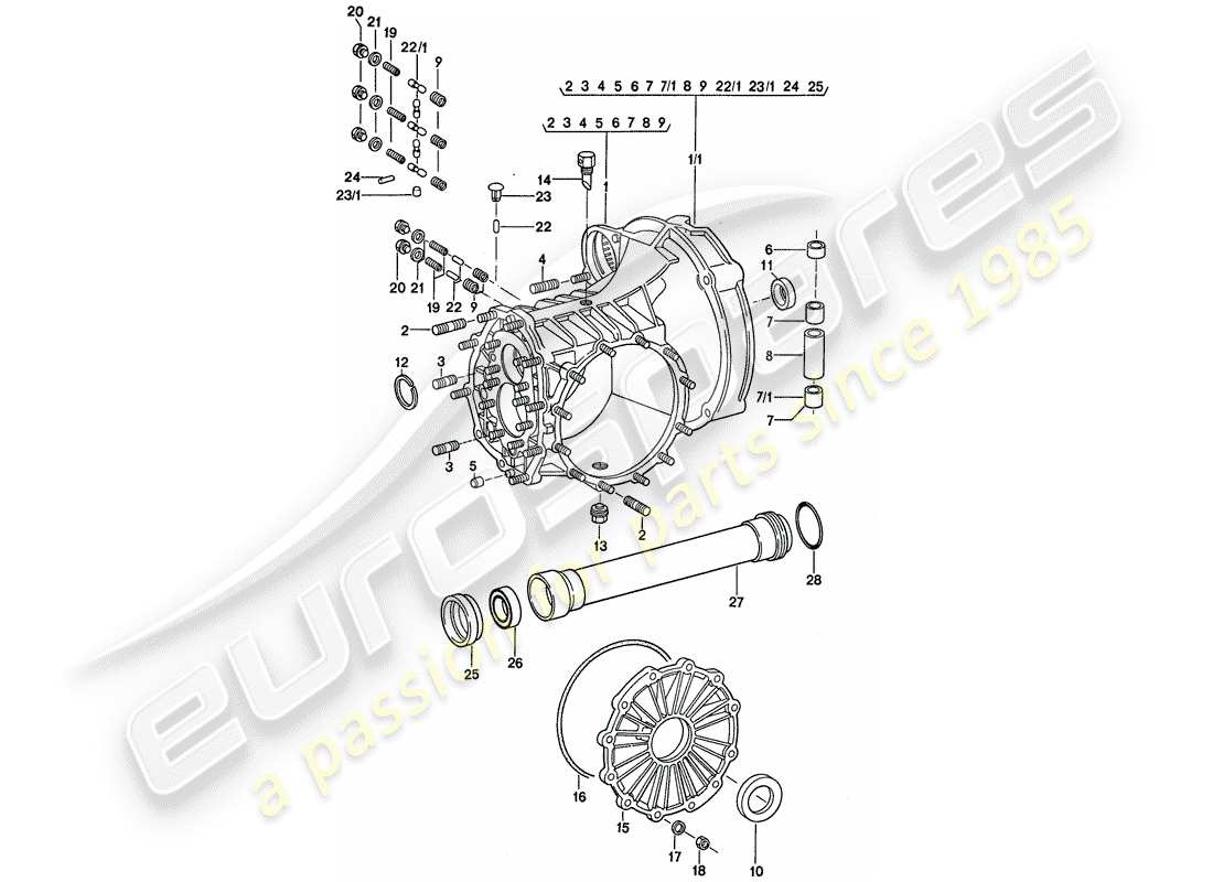 porsche 911 (1976) replacement transmission - transmission case part diagram