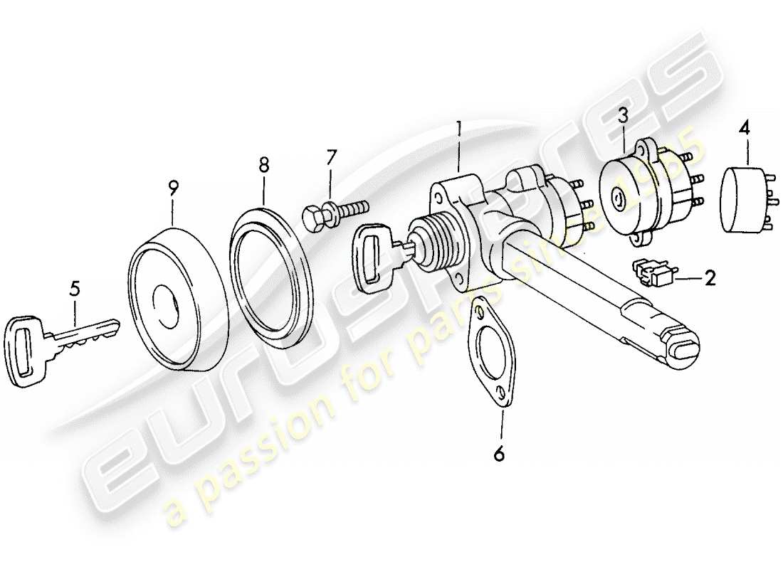 porsche 911 (1970) steering lock part diagram