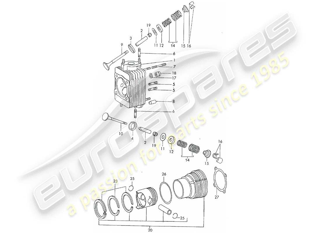 porsche 911 (1970) cylinder head - cylinder with pistons - d >> - mj 1971 part diagram