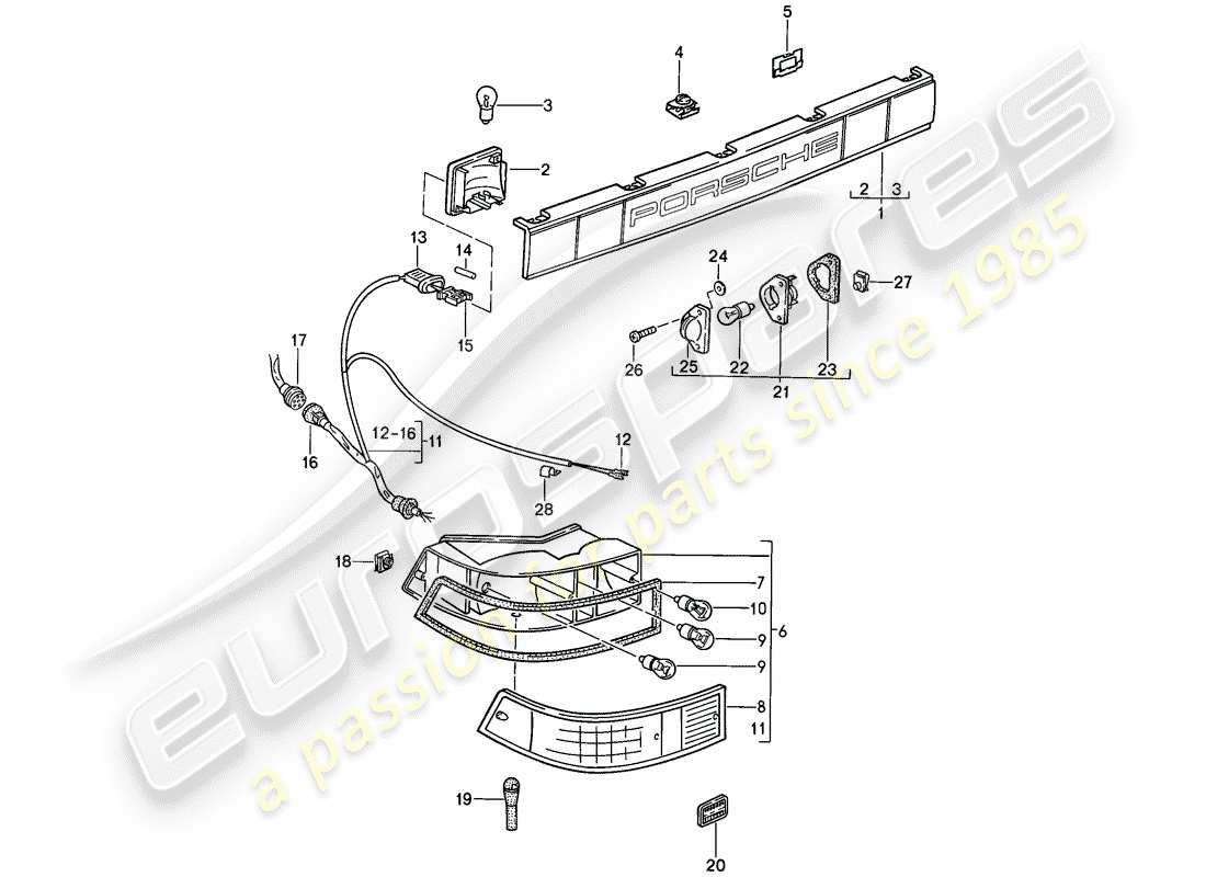 porsche 911 (1988) covering - combined lights part diagram