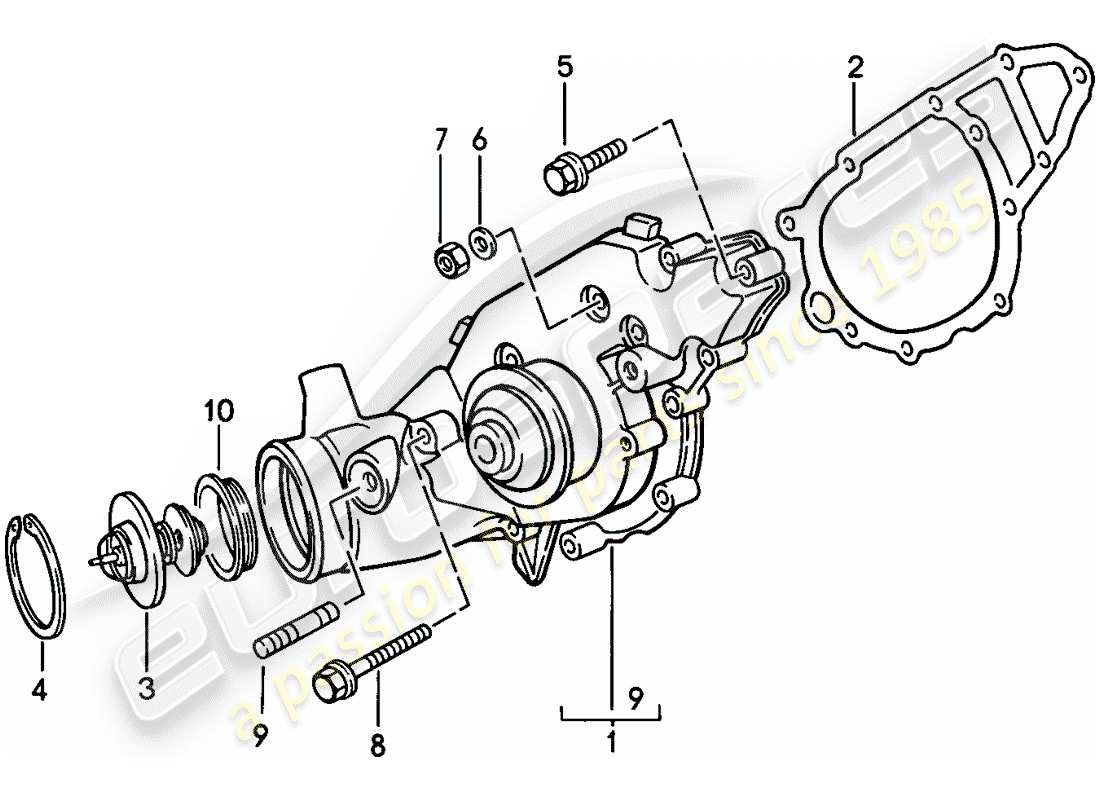 porsche 944 (1983) water pump part diagram