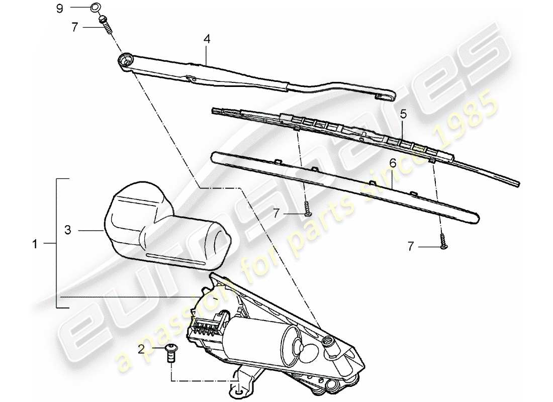 porsche carrera gt (2006) windscreen wiper system part diagram