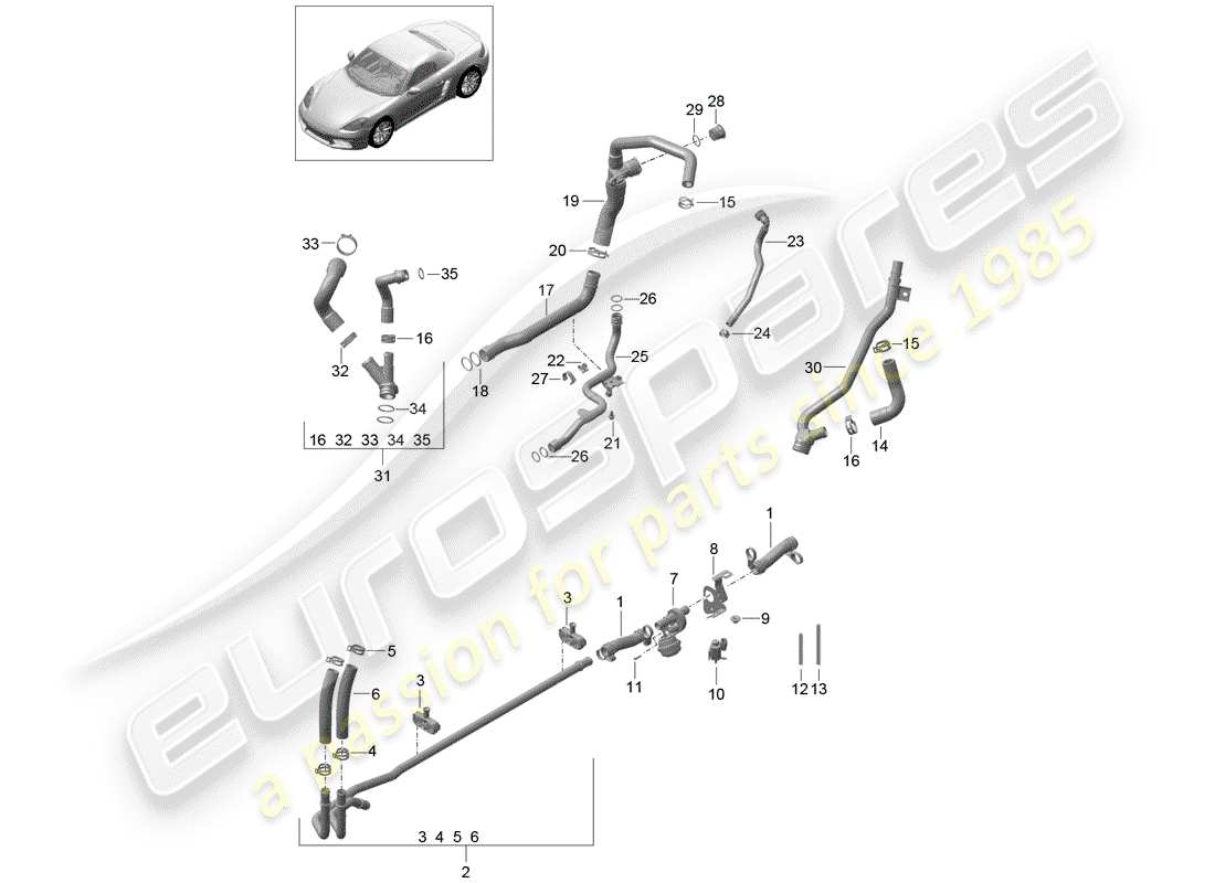 porsche 718 boxster (2019) water cooling part diagram