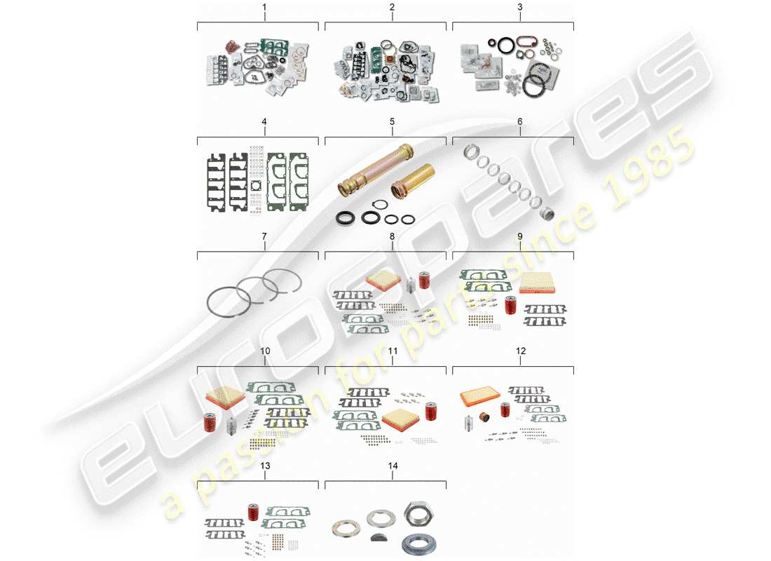 porsche 911 (1987) gasket set - repair kits - repair set for maintenance part diagram