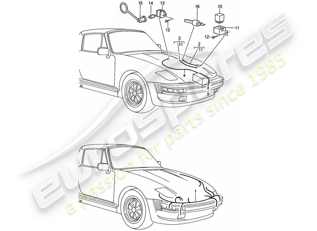 porsche 911 (1987) special model - flatnose design - wiring harnesses - relay part diagram