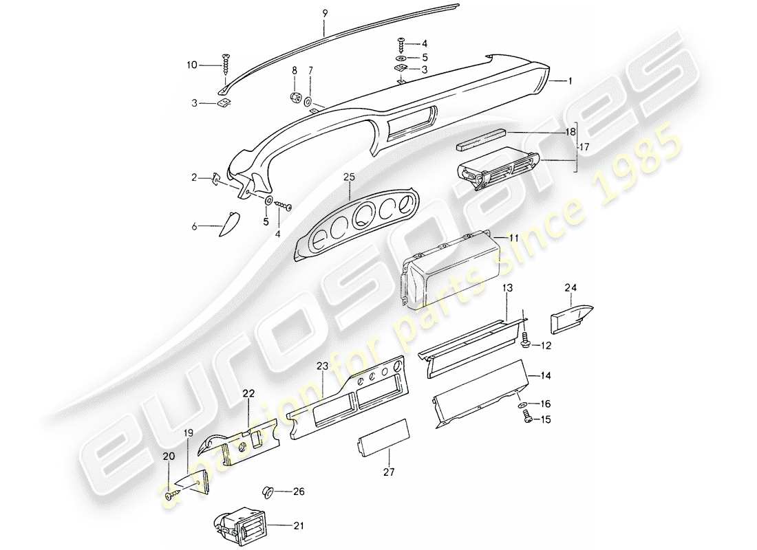 porsche 993 (1995) dashboard - for vehicles with - airbag - (passenger side) part diagram