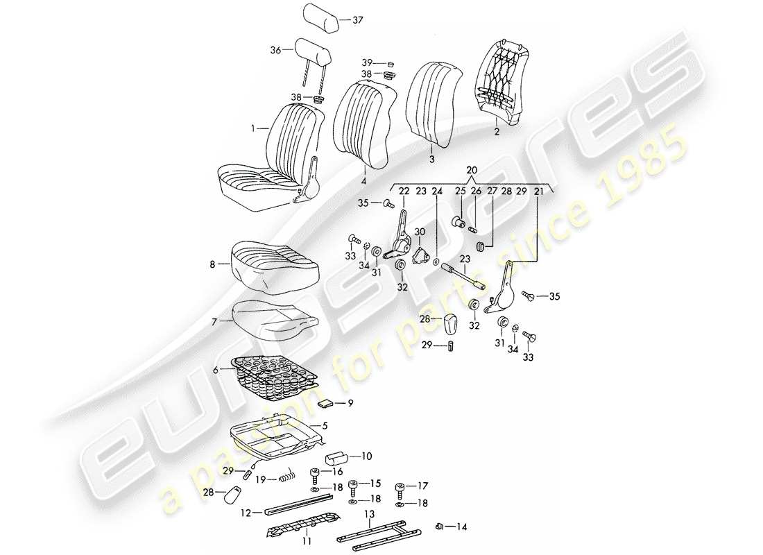 porsche 911/912 (1969) front seat - d >> - mj 1968 part diagram