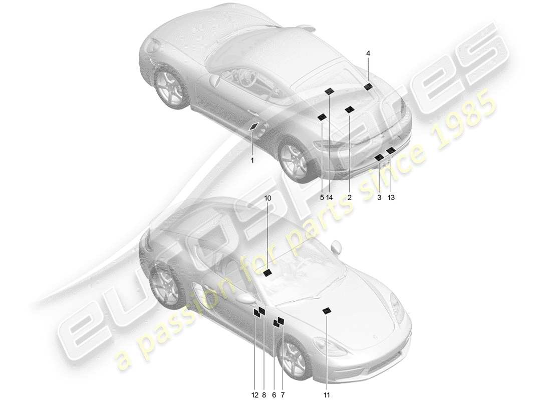 porsche 718 cayman (2020) signs/notices part diagram