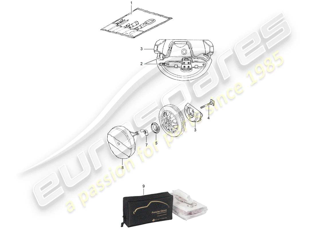 porsche boxster 986 (2001) tool - jack part diagram