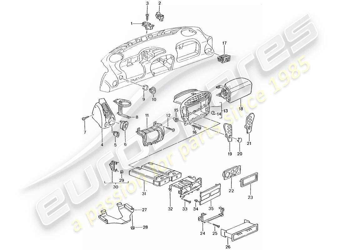 porsche boxster 986 (1997) accessories - dash panel trim - d >> - mj 2002 part diagram