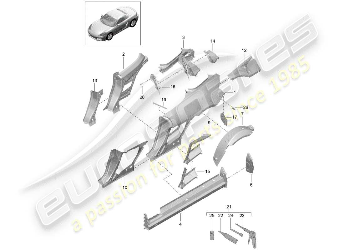 porsche 718 boxster (2020) side panel part diagram