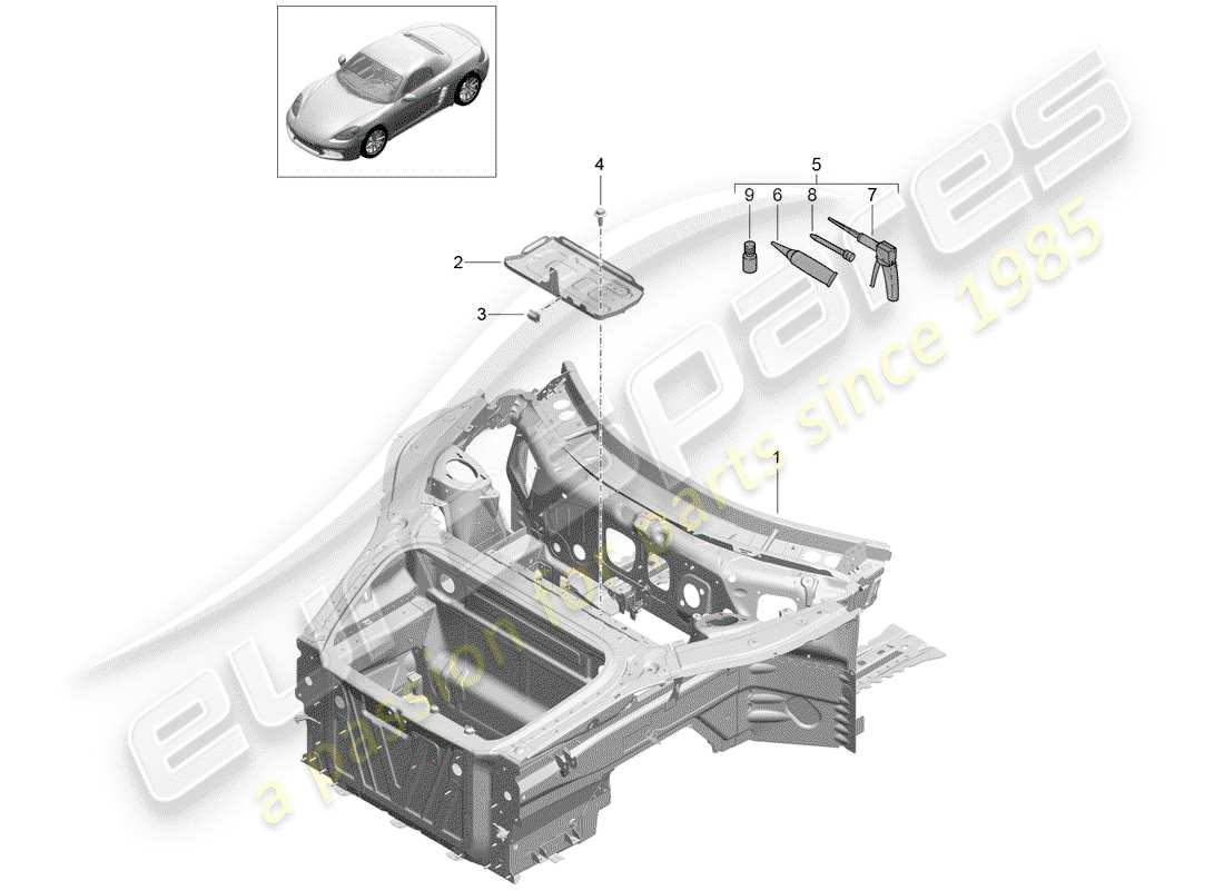 porsche 718 boxster (2020) front end part diagram