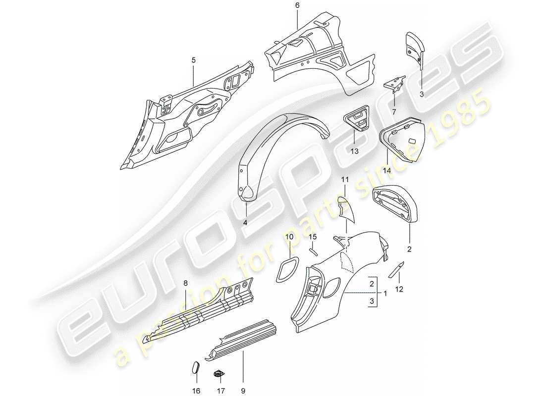 porsche boxster 986 (2001) side panel part diagram