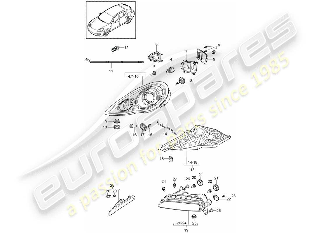 porsche panamera 970 (2010) headlamp part diagram