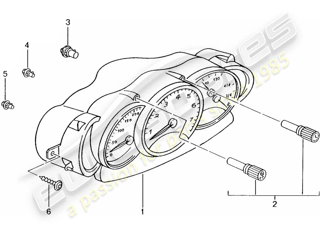 porsche boxster 986 (2001) instrument cluster - complete part diagram