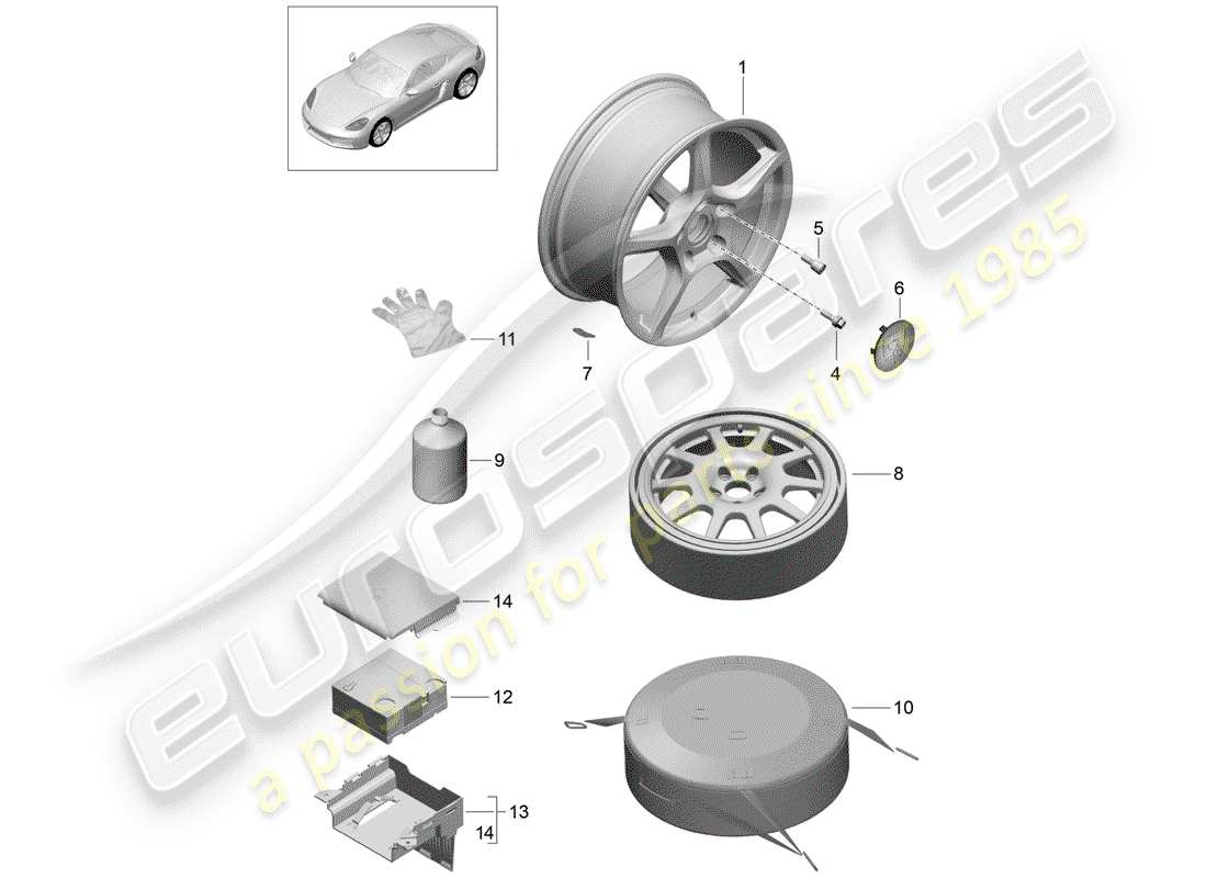 porsche 718 cayman (2017) alloy wheel part diagram