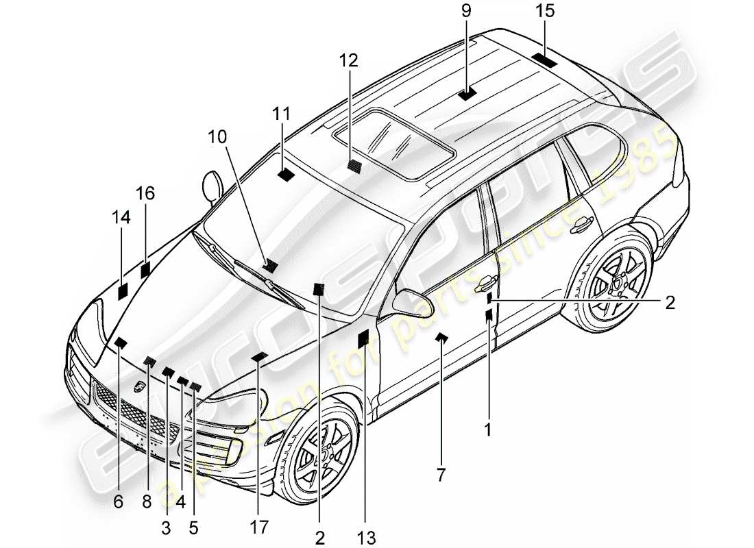 porsche cayenne (2010) signs/notices part diagram