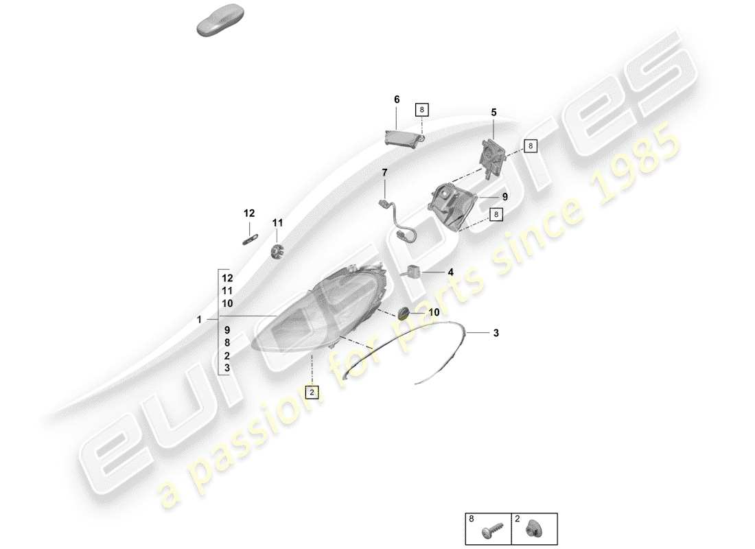 porsche boxster spyder (2020) headlamp part diagram