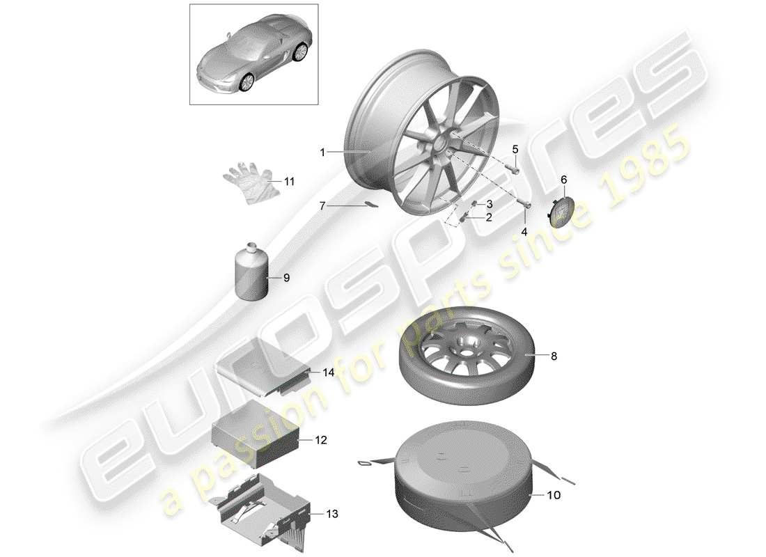 porsche boxster spyder (2016) wheels part diagram