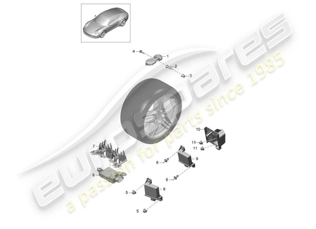 porsche 991 (2016) tire pressure control system part diagram