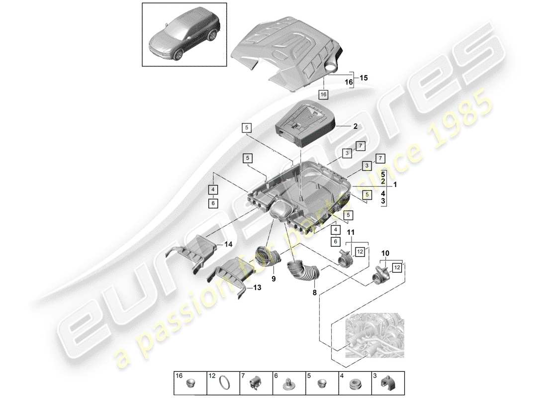 porsche cayenne e3 (2020) air cleaner with connecting part diagram