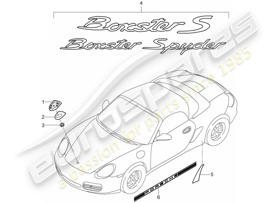 porsche boxster 987 (2010) nameplates part diagram