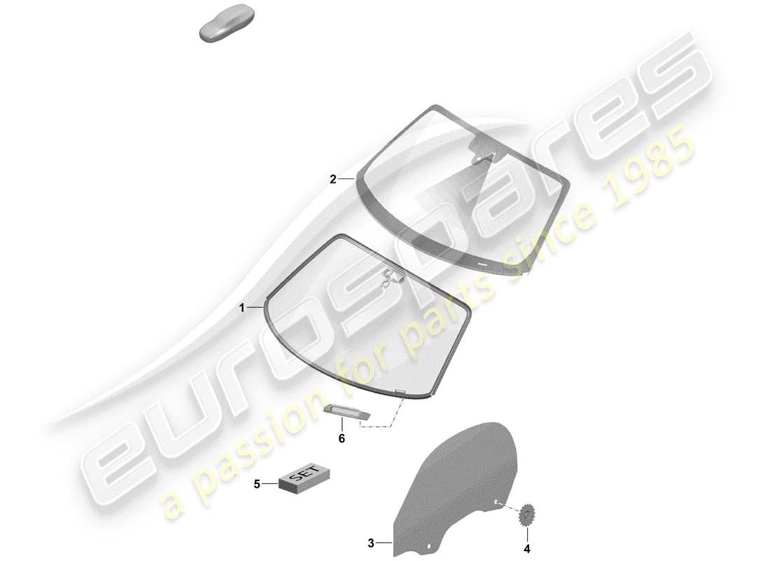 porsche boxster spyder (2020) windshield glass part diagram