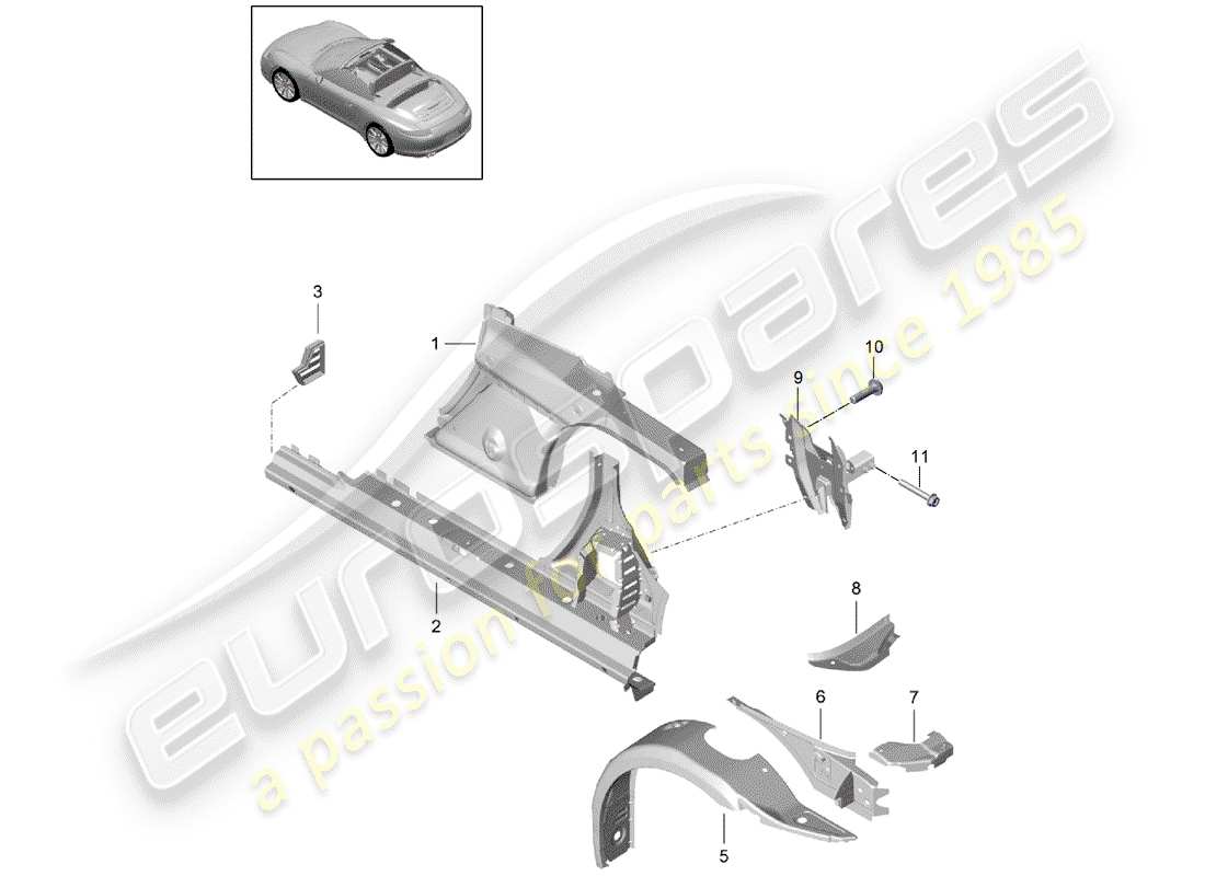 porsche 991 (2012) side panel part diagram