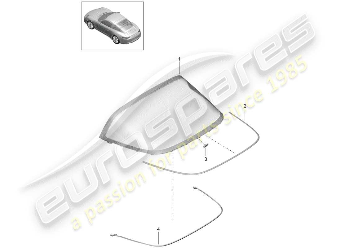 porsche 991 (2013) rear window glass part diagram